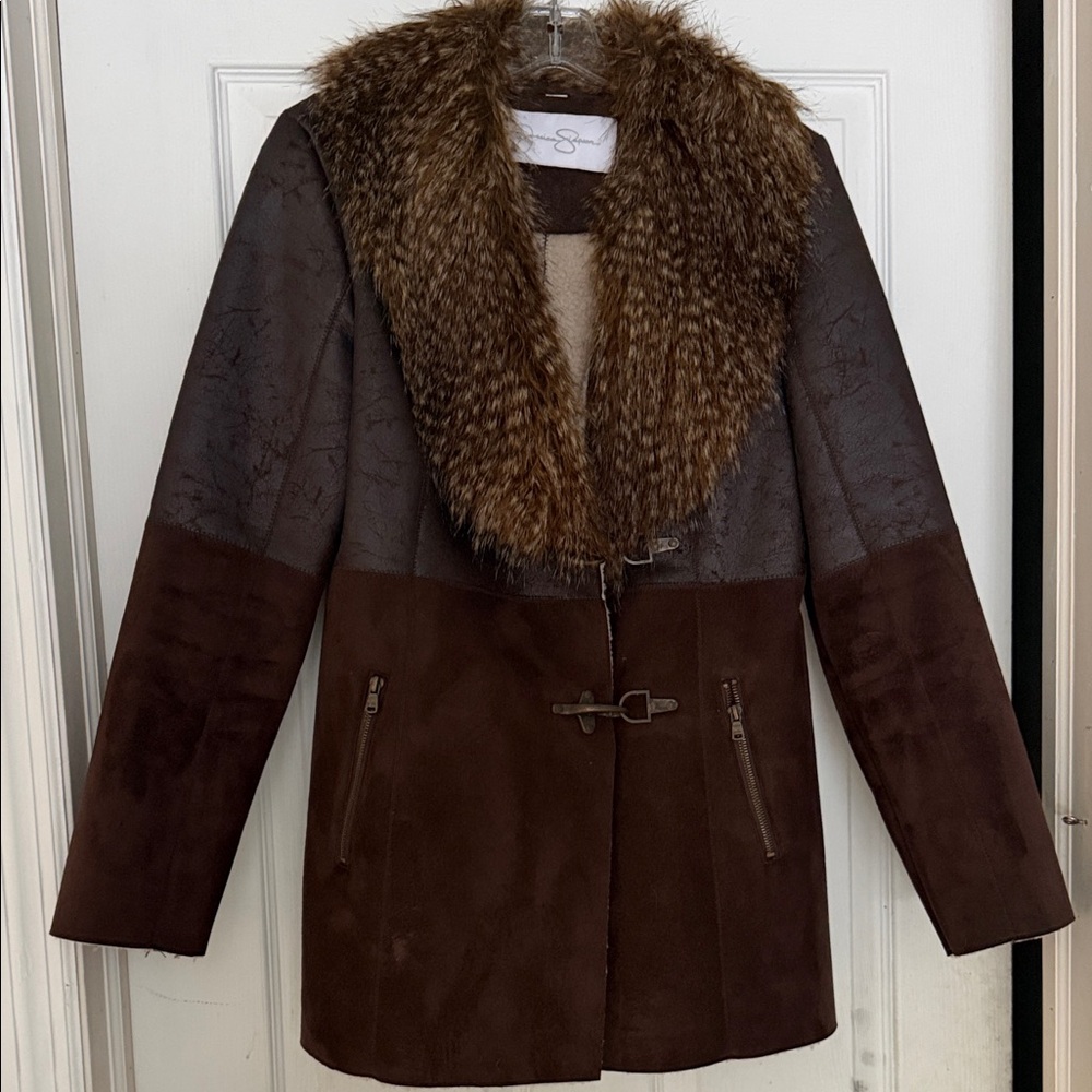 Jessica Simpson Brown Teddy Jacket with Faux Fur Collar